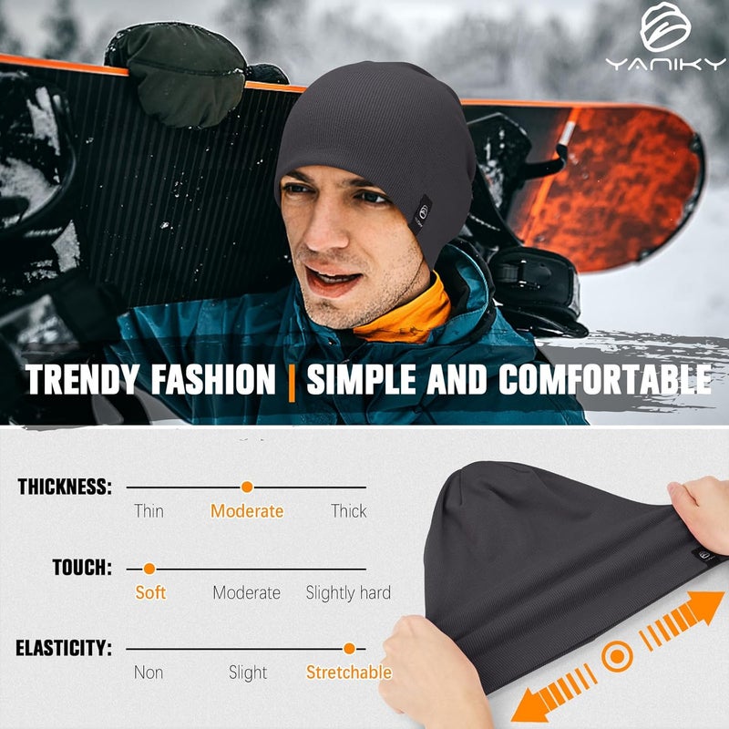 YANIKY Slouchy Beanie for Women, Mens Soft Cotton Beanie Hat, Double Layer Windproof Skull Cap for All Seasons - Image 4